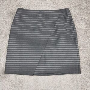 Loft Outlet Grey Pinstripe Faux Wrap Mini Skirt Size 6 Hidden Zip Lined Workwear
